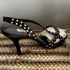 Satin/rhinestone Alfani Amaryllis heels. Black. Brand new, never worn. Size 7.